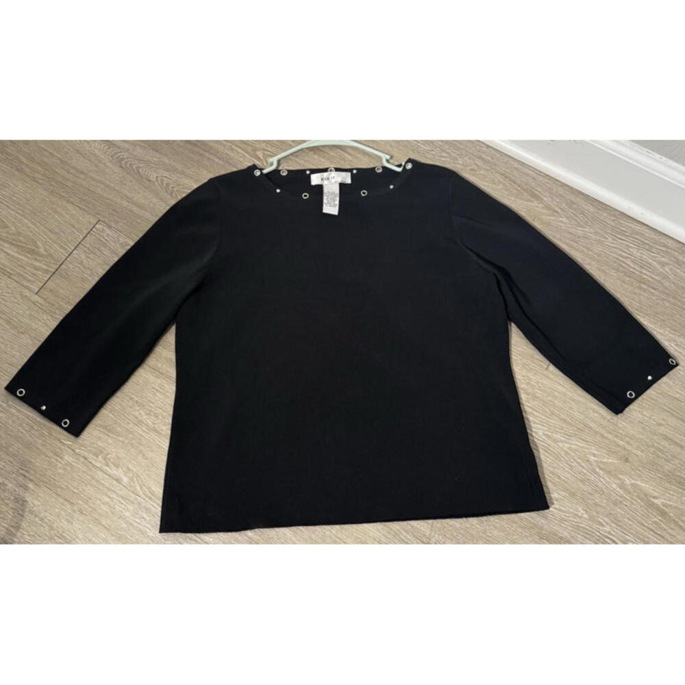 Kikit Womens top Extra Large Black Silver Grommet Disc Trim Edgy Office Work - Picture 7 of 15